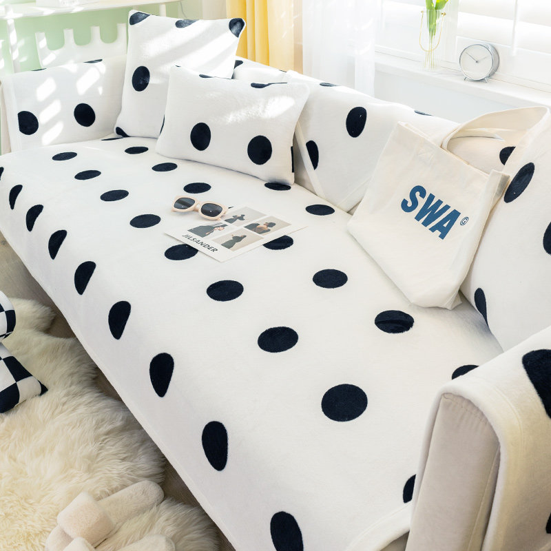 Winter plush sofa cushion non-slip polka dot Nordic minimalist modern cushion backrest living room sofa cover cover towel