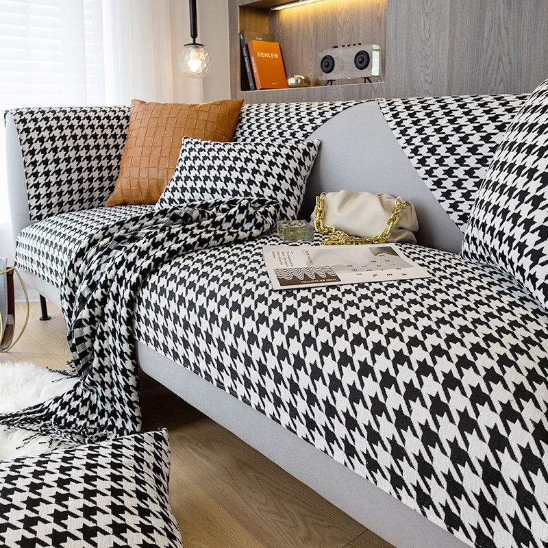 Sofa cushion four seasons universal simple modern non-slip houndstooth fashion Nordic living room fabric sofa cover towel cover