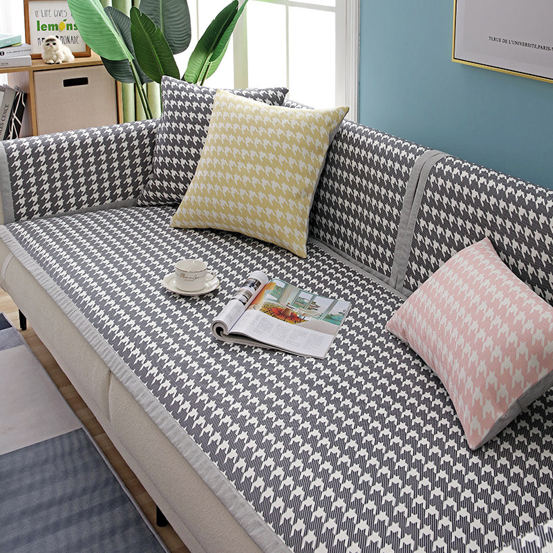 Summer houndstooth sofa cushion cool mat non-slip ice silk rattan seat simple modern Nordic summer sofa cover towel