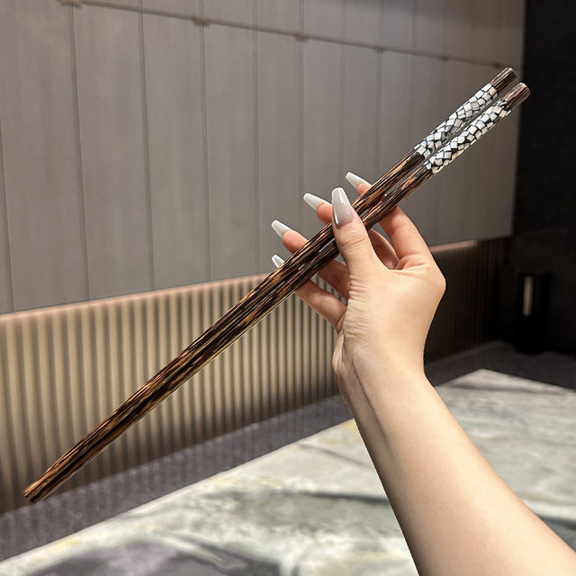 Coconut wood floral shell chopsticks for household use high-end chopsticks hot pot long chopsticks fried high-temperature resistant chopsticks for household use