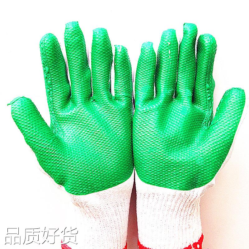 Manufacturer direct green film adhesive leather gloves thickened anti-slip anti-wear rubber industrial labor-protection gloves custom-made-Taobao