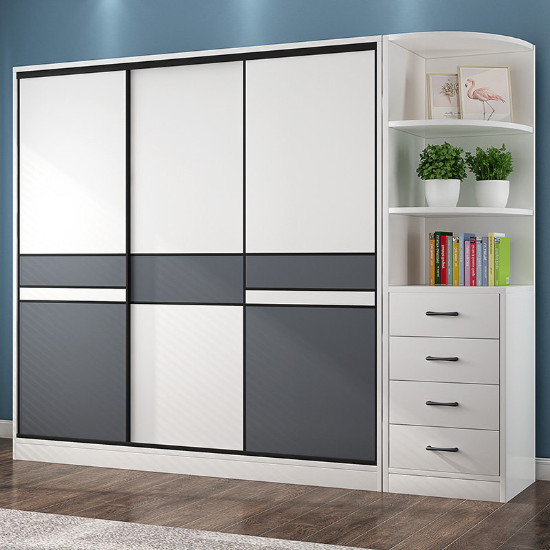 Wardrobe home bedroom sliding door modern minimalist overall solid wood cabinet package installation combination wooden custom wardrobe