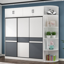 Wardrobe sliding door modern simple solid wood home bedroom bag installation sliding door cabinet children economy big wardrobe
