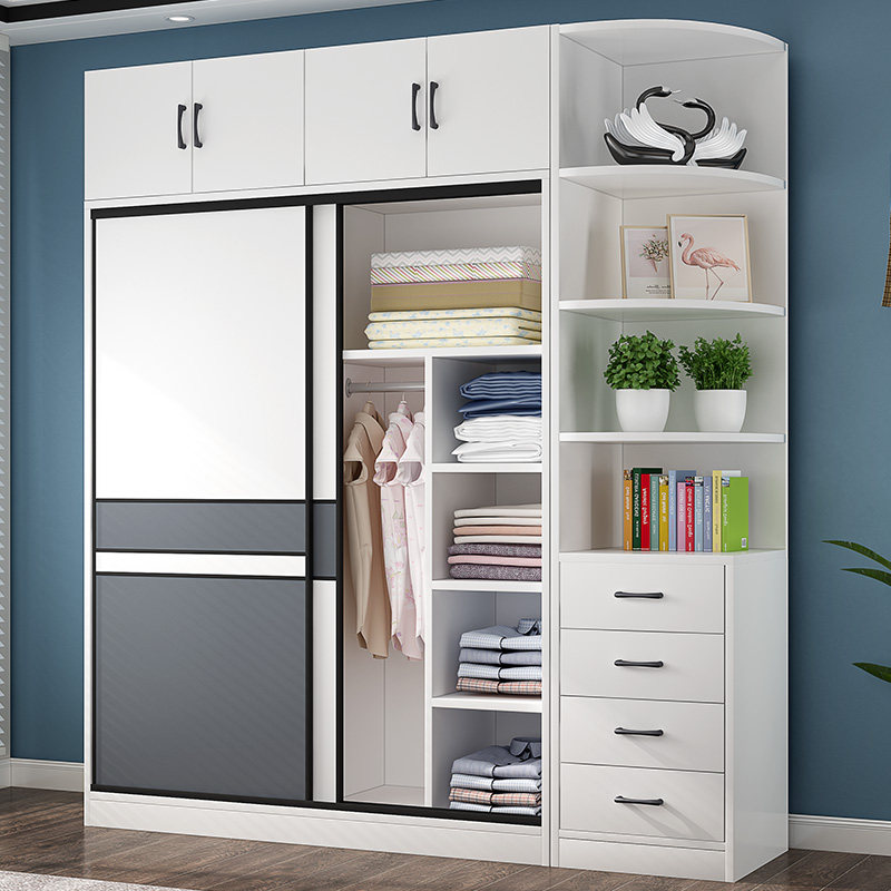 Wardrobe Home bedroom sliding door modern simple integral solid wood cabinet economy bag installation combination large wardrobe