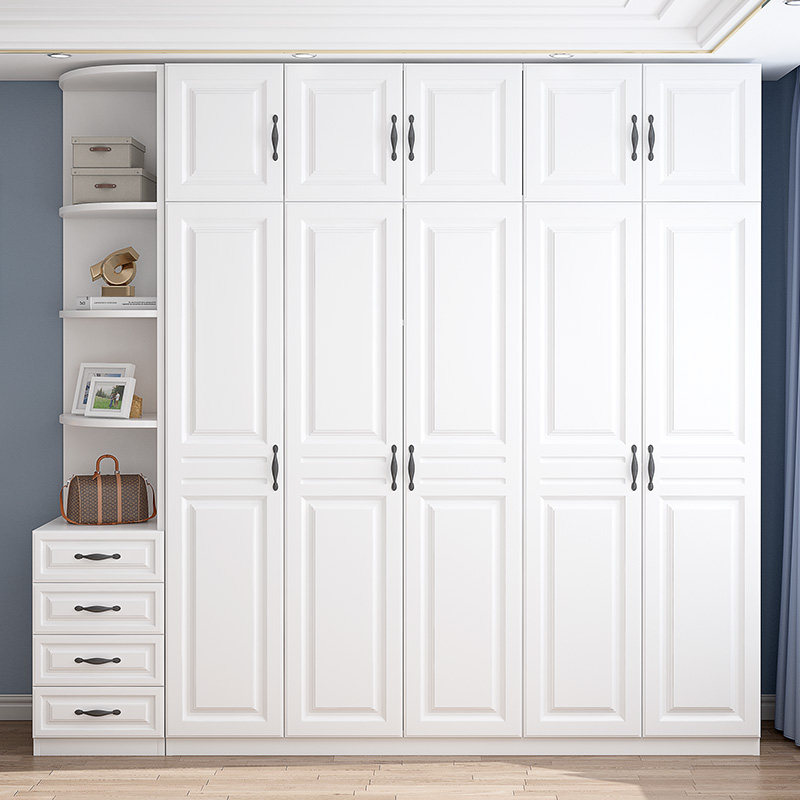 European Wardrobe Household Bedroom Simple Modern Small Household Solid Wood Cabinet Free Installation Simple Combined Storage Closet
