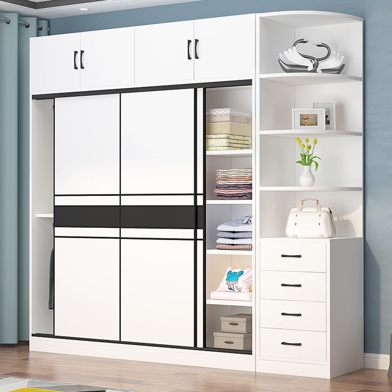 Ramen wardrobe Home bedroom modern minimalist solid wood free of installation simple cabinet plate wood moving door closet