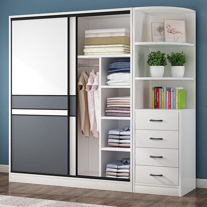Wardrobe home bedroom solid wood simple modern small apartment cabinet simple installation-free overall sliding door large wardrobe
