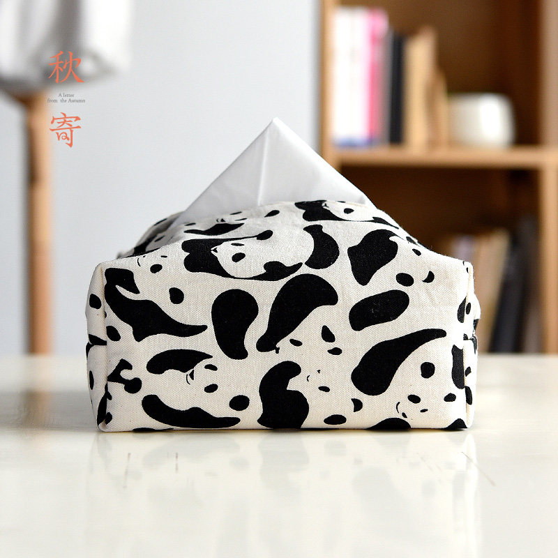 Cotton printed tissue box cartoon cute panda pattern tissue cover fabric removable toilet paper bag simple household tissue bag
