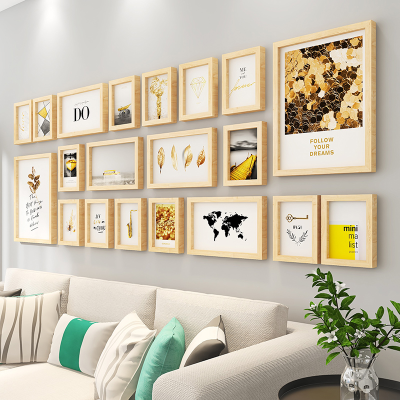 Living room photo wall decoration photo frame hanging wall combination creative sofa background photo album wall without punching