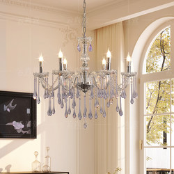 French Living Room Crystal Chandelier Bedroom Purple Water Drop Lamp Snot Lamp High-End Restaurant Candle Lamp Personalized Art