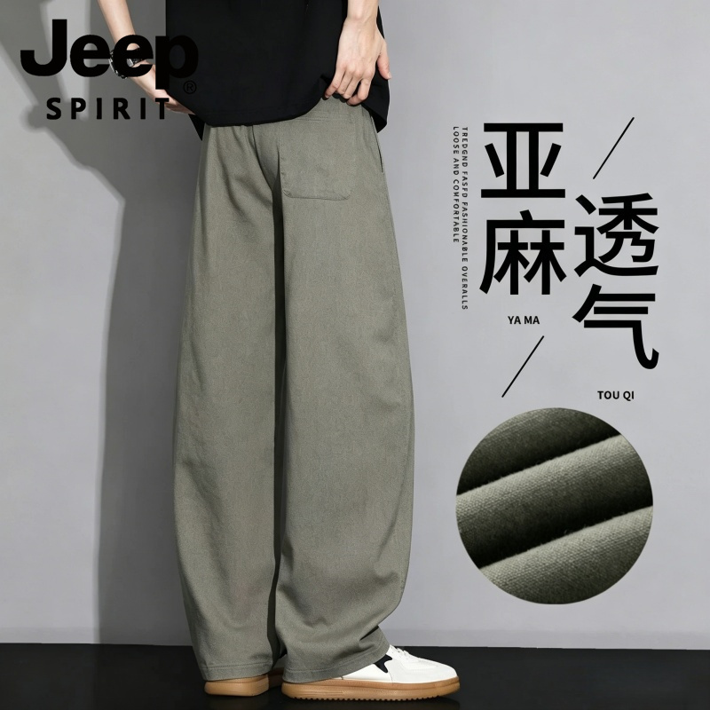Jeep Spirit Men's Linen Casual Pants Summer Thin Breathable Straight-Leg American-Style Scimitar Pants Trendy