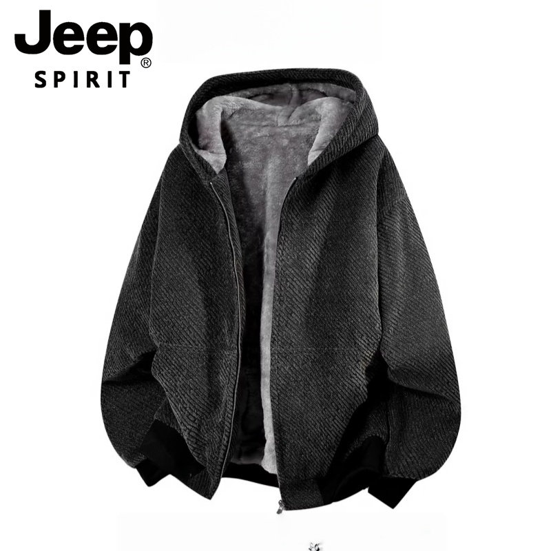 JEEP SPIRIT Джип плюс бархатная толстая стеганая куртка с капюшоном, мужская осенне-зимняя свободная стеганая куртка, трендовая стеганая куртка Изображение 1