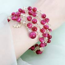 Original year of birth leaf rose red tiger eye stone Wangfu stone crystal bracelet for women niche design tassel bracelet for women