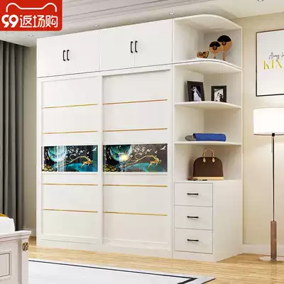 Simple Nordic sliding door wardrobe simple modern solid wood bedroom economical sliding door home wardrobe customization