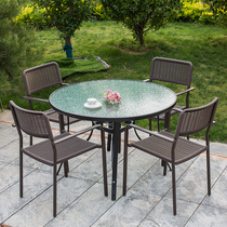 Outdoor table and chair outdoor courtyard garden balcony rattan chair open air milk tea shop casual iron table and chair with umbrella set