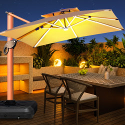 Outdoor Parasol, High-End Courtyard Umbrella with Lights, Solar Light Strip, Outdoor Villa Terrace Garden Large Roman Umbrella