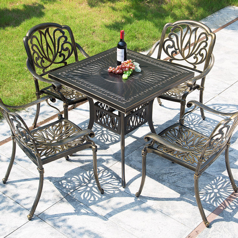 Outdoor Cast Aluminum Table And Chairs Three Five Pieces Outdoor Open-air Balcony Garden Patio Waterproof Iron Art Casual Table And Chairs Combination