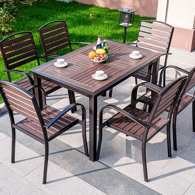 Outdoor table and chair open-air courtyard table and chair waterproof sunscreen cast aluminum anti-corrosion wooden table chair