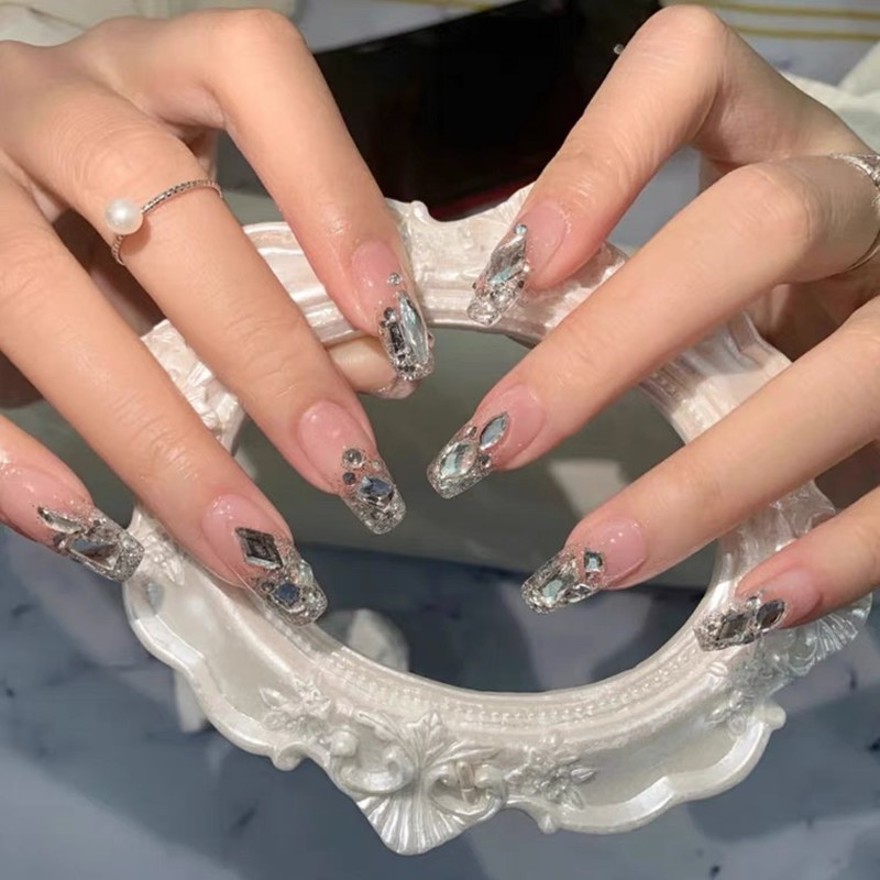 Manci manicure patch fake nail finished custom heavy industry flash diamond handmade nail piece removable bride pregnant woman