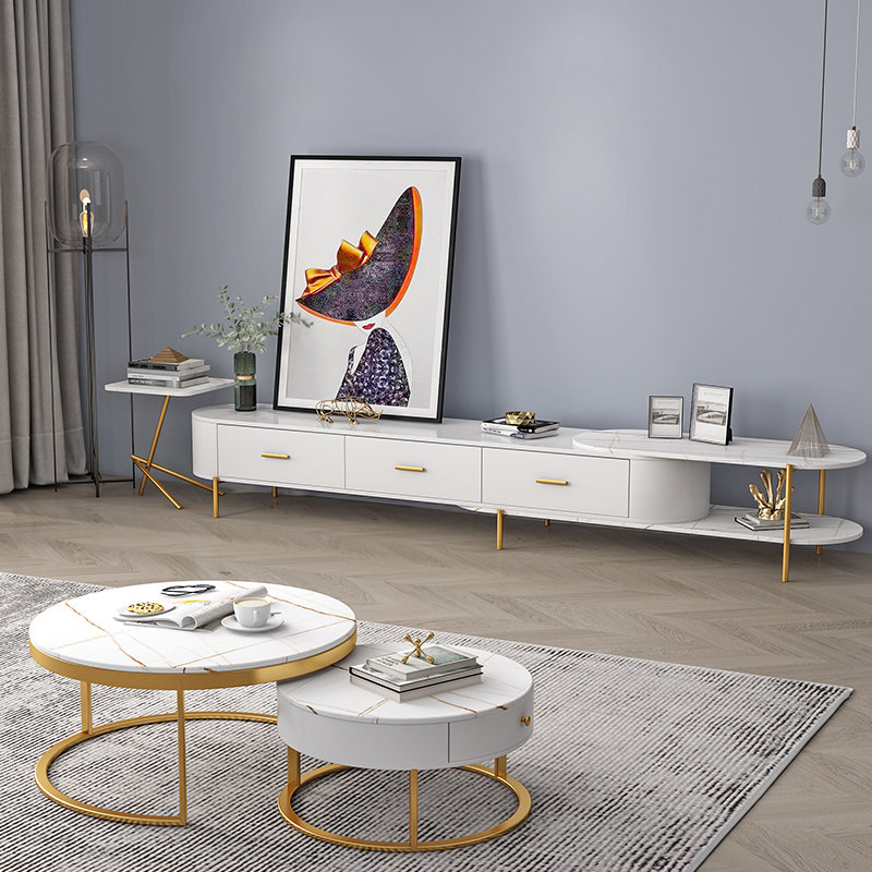 Nordic marble small family style living room tea table TV cabinet Composition minimalist modern light and luxurious cabinet extremely minimalist