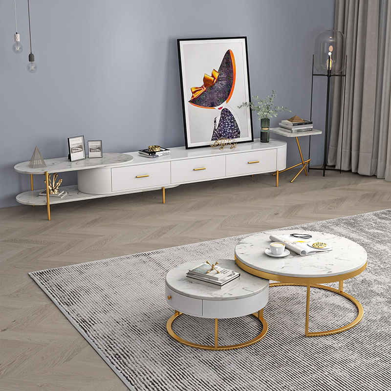 Nordic light luxury marble simple modern small apartment living room coffee table TV cabinet combination floor cabinet minimalist and retractable