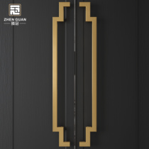 Simple Chinese door handle antique copper glass door handle stainless steel black solid wood door handle gold customization