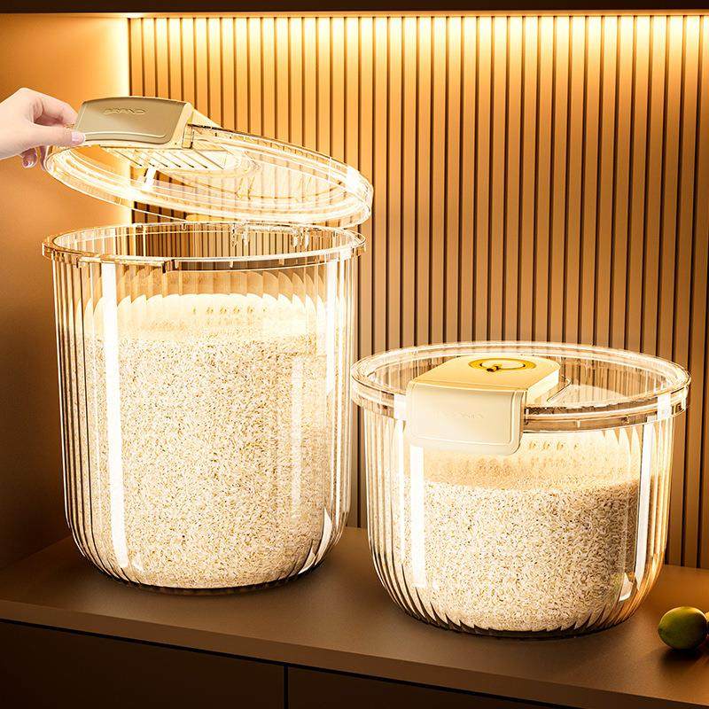Household Rice Container, Food-Grade, High-End Transparent Acrylic Rice Jar, Insect-Proof, Moisture-Proof, Sealed, 10kg Compartment Noodle Container