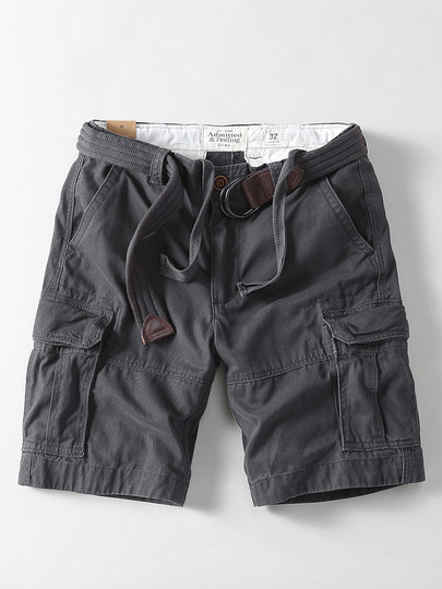 European and American retro heavyweight wear-resistant men's cargo shorts five-quarter pants waistband pocket white black casual pants loose