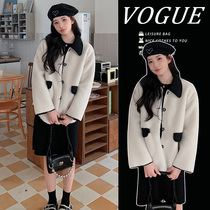 Maternity wear autumn and winter style lamb wool thickened jacket temperament belly-covering dress two-piece winter outfit