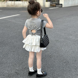 ເດັກຍິງ summer ຊຸດເດັກນ້ອຍແຂນສັ້ນ pleated skirt ສອງສິ້ນຊຸດ 2024 summer baby skirt cake skirt