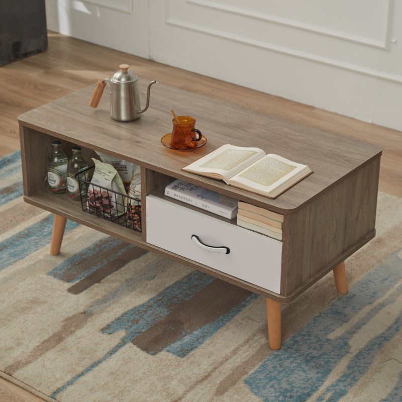 Solid wood coffee table tea table TV cabinet combination modern minimalist living room mini simple small apartment rounded environmental protection