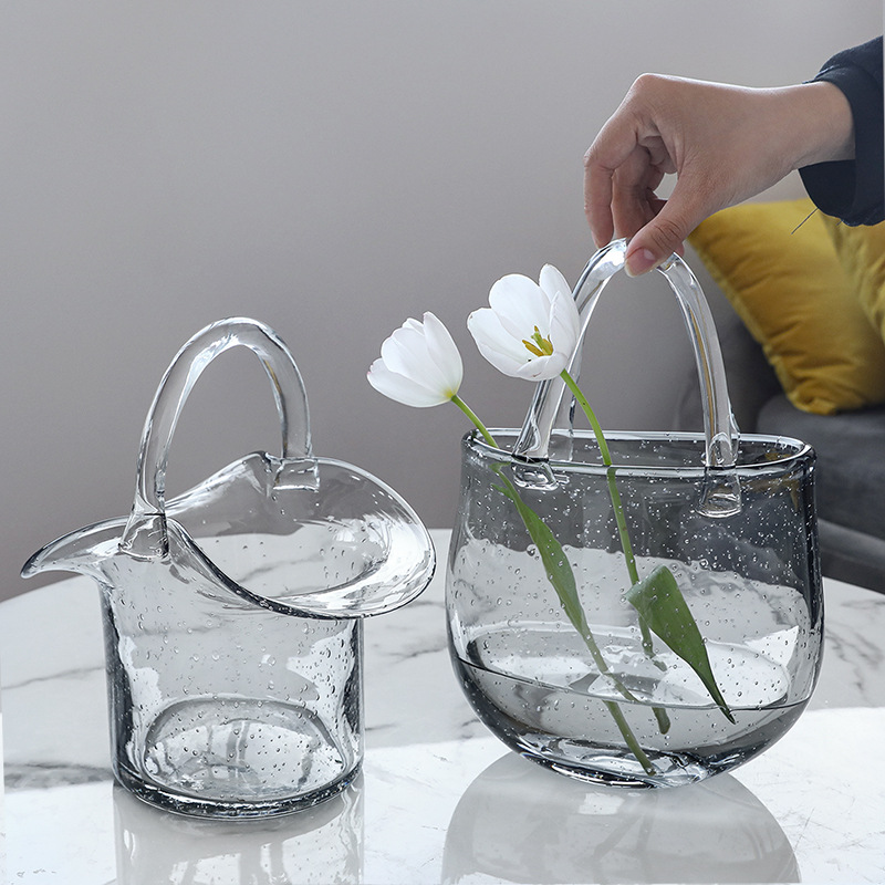 Creative light luxury living room Nordic net red portable air bag bubble glass basket vase transparent flower arrangement hydroponic home