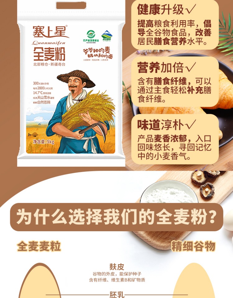 地理标志产品  塞上星 特制一等新疆高筋全麦面粉 5kg 图2