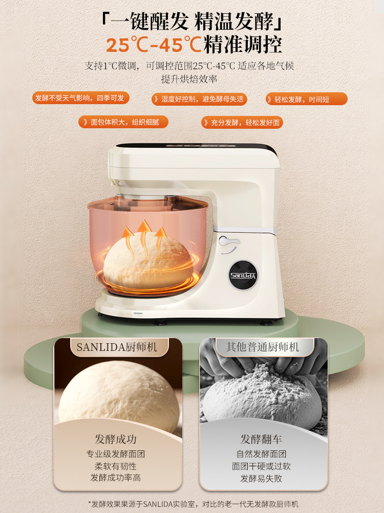Sanlida Chef Machine Is a Small Household Dough Kneading and Fermentation All-In-One Machine, Fully Automatic for Mixing, Whipping, and Kneading Dough, Multifunctional