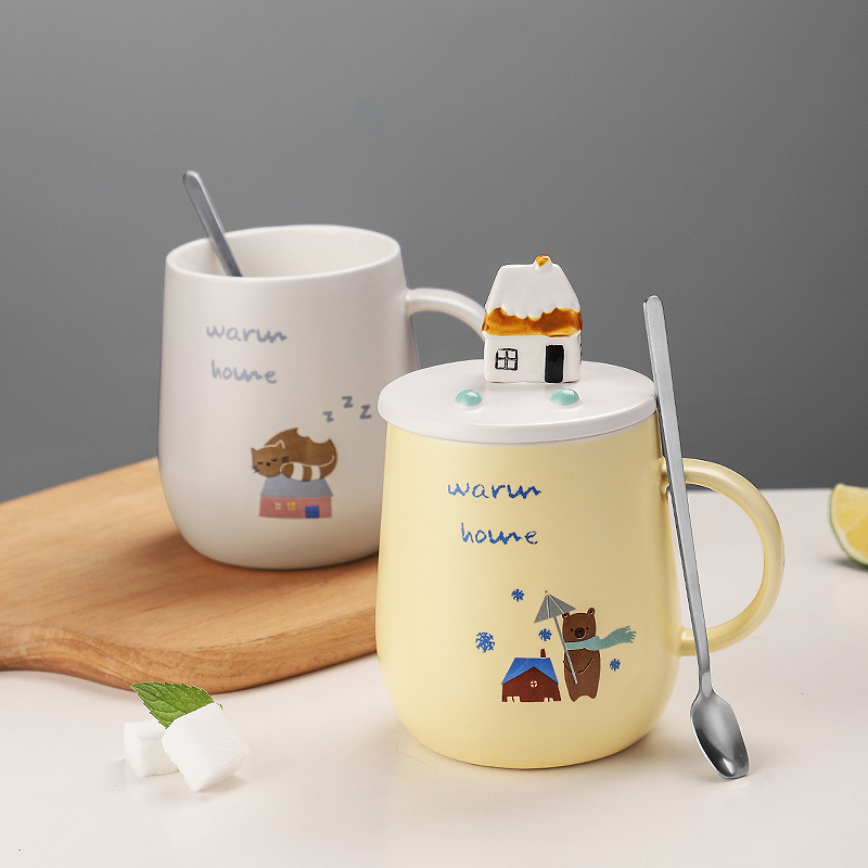Bincoo Nordic mugs move Japanese coffee cup household ceramics creative trend spoon, cup with cover