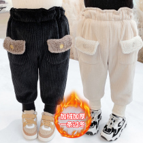 Female Baby Pants Plus Suede Thickened Autumn Winter Dress New 2 Year Old 3 Children High Waist Casual Pants Foreign Air Girl Pants Wear