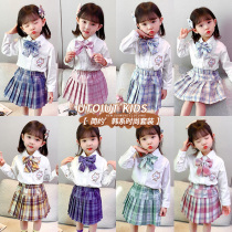 Girl JK Uniform Suit Spring New Childrens College Wind Plexu Skirts Two Sets Nets Red Female Baby Spring Autumn Tide