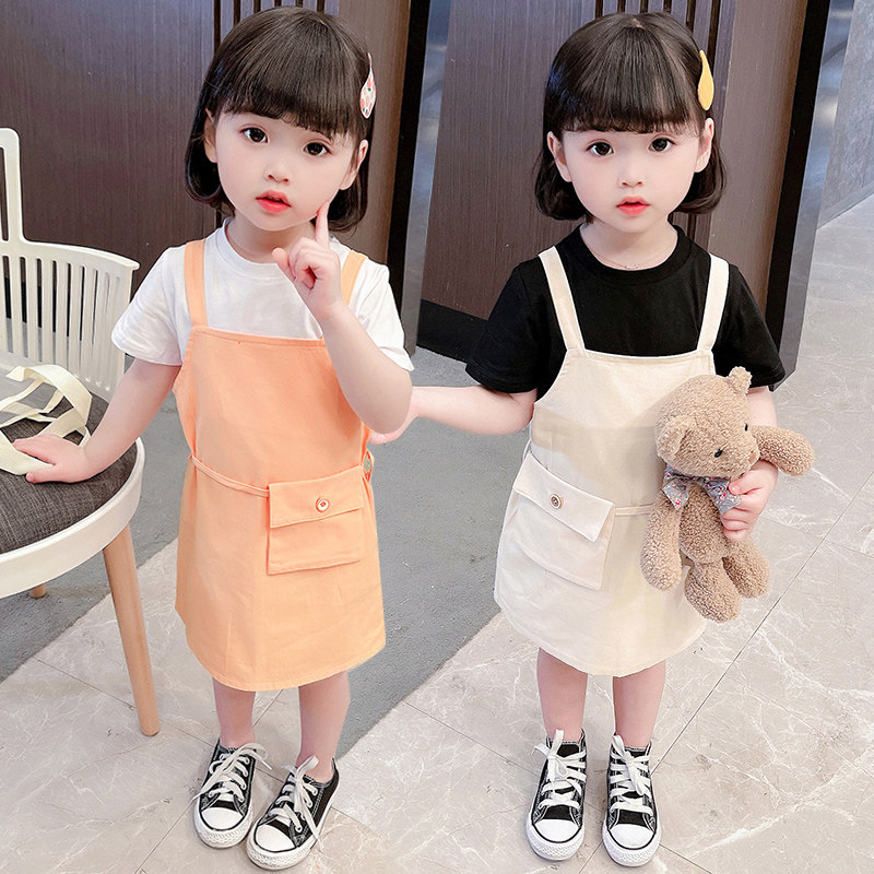 Women's baby suit summer new Foreign school children's short-sleeved top Girls ' sundress set summer two-piece set forest department