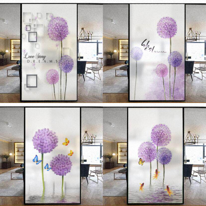 Eurostyle Floral Glass Sticker Bathroom Makeup Room Glass Door Cling Film Light Transmission Opaque Windows Anti-Peep Dandelion