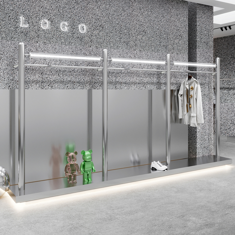 Clothing Store Display Rack with Lights, Stainless Steel Clothes Hanging Rack, Special Display Shelf for Men's Clothing Store Decoration