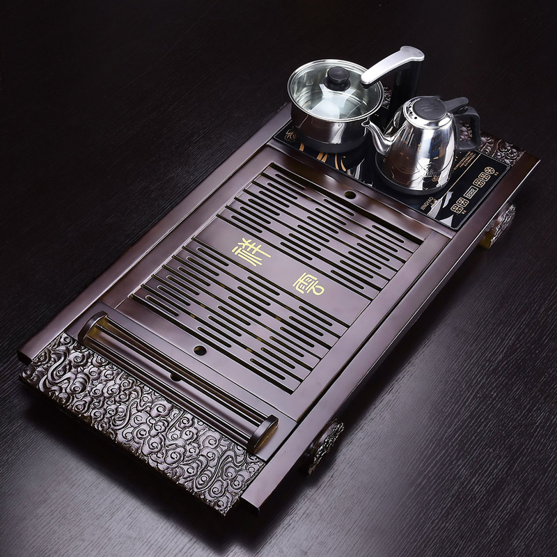 A complete set of violet arenaceous kung fu tea set the teapot tea cups sea household electrical appliances tea accessories solid wood tea tray