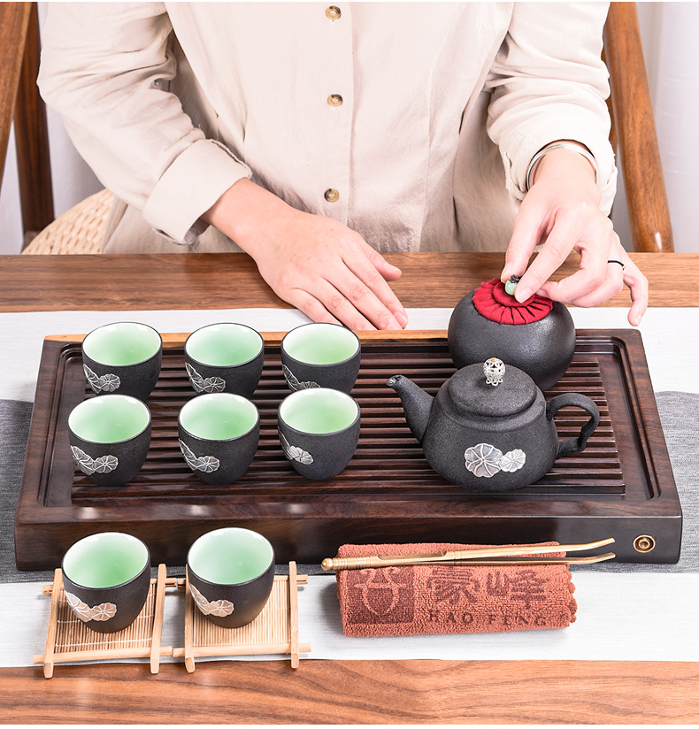 Ebony wood tea tray tea set suit household small purple sand teapot teacup contracted kung fu tea saucer