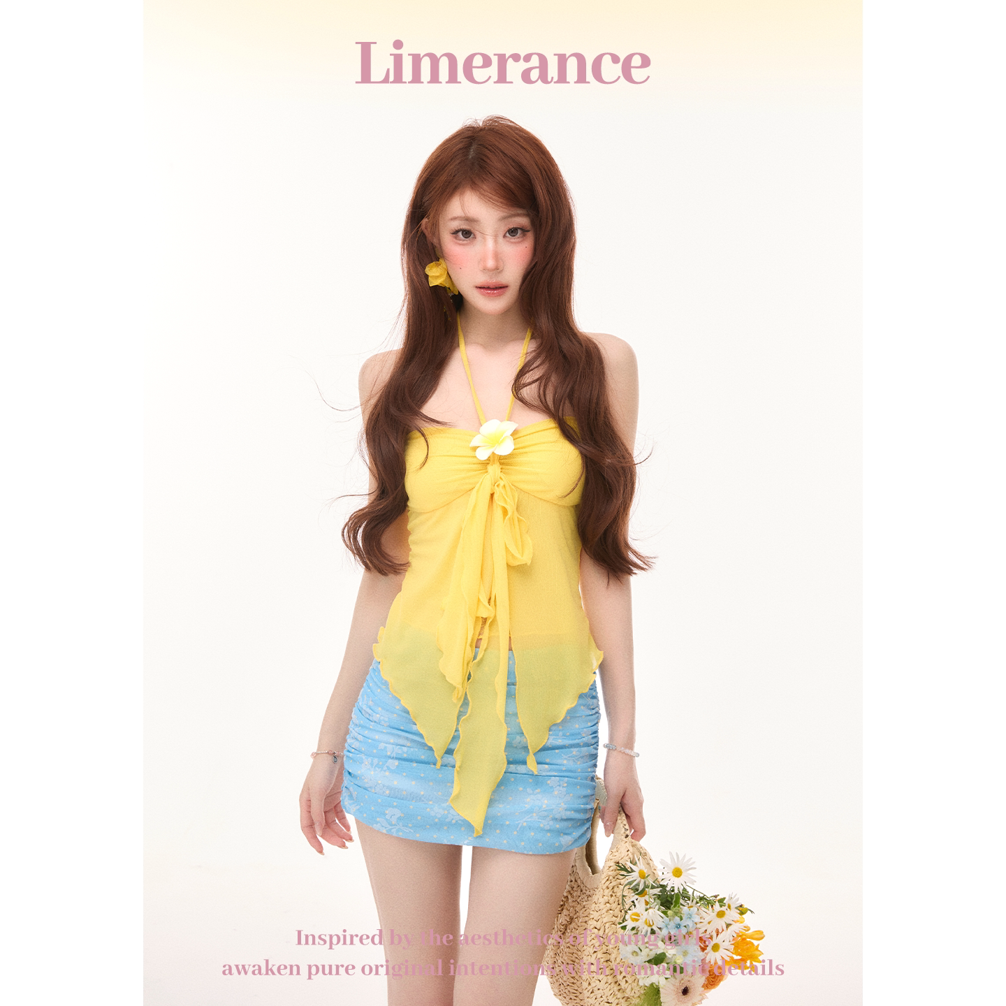 Limerance ホルターネック ドット フラワー セットアップ