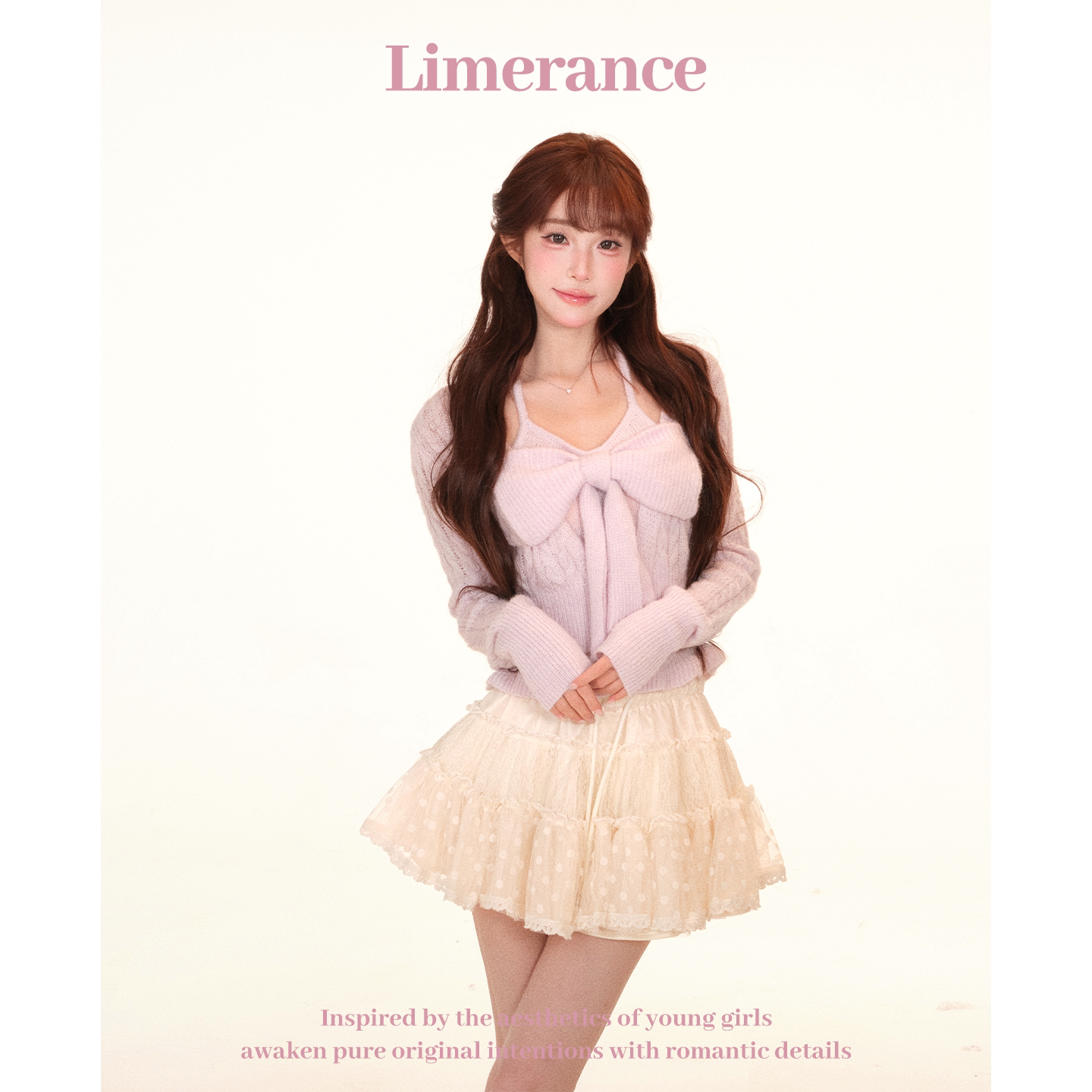 Limerance リボン レース ドット 重ね着風 セットアップ