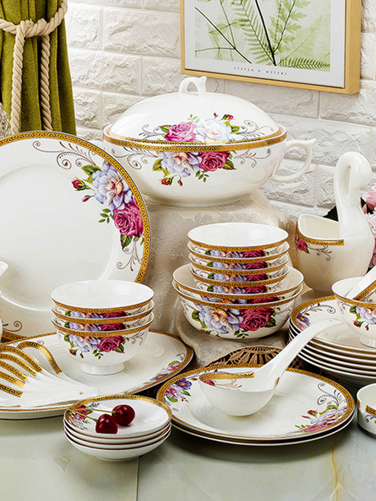 Barony Light Luxury Bone China Tableware Bowl Home Chinese Ceramic Plate Bowl Chopsticks Bowl Set Wedding Gift