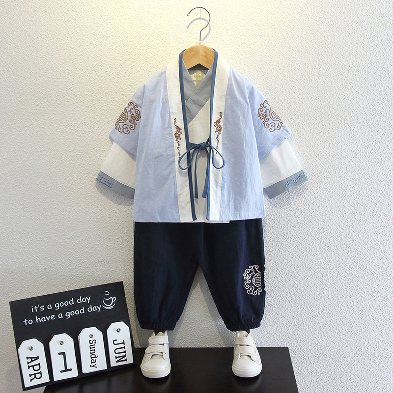 Hanfu boys spring and autumn Chinese style ancient costume three-piece children's Tang suit retro boy one year old dress