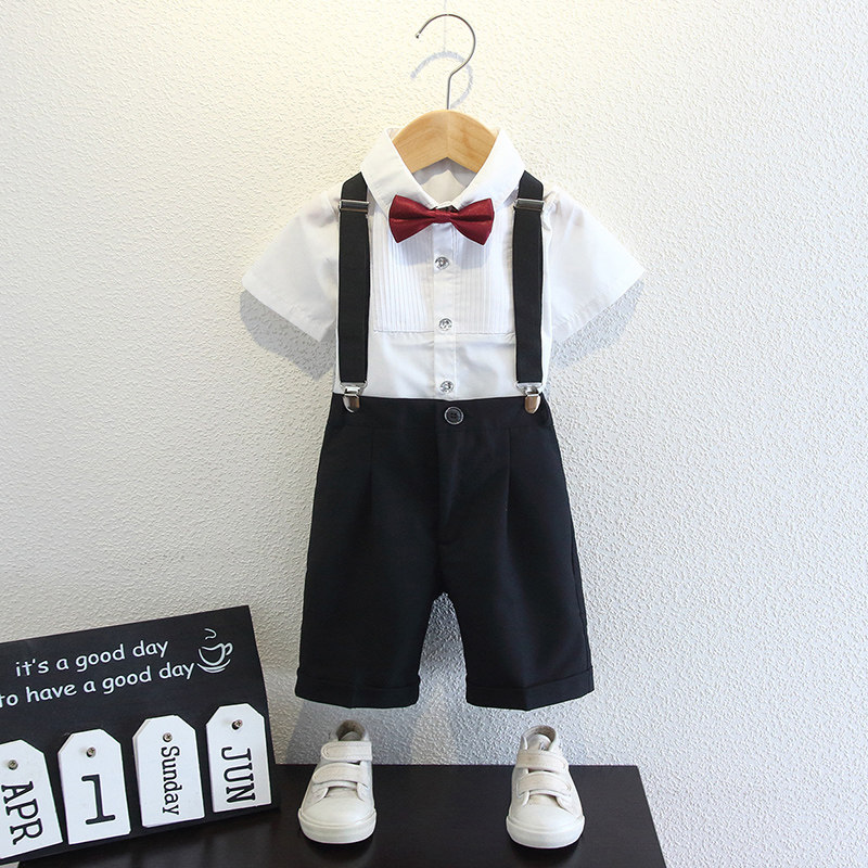 Boy Suit Short Sleeve Suit Summer Host Flowers Tuxedo Children Elementary School Children's Chorus 61 Performance Out