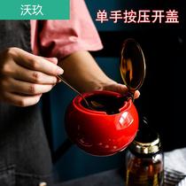 New oil splashed chili jar flip Kitchen Box household bottle chili sugar salt jar ceramic jar set light luxury