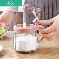 Kitchen condiment supplies seasoning cans household cartoon dustproof with lid transparent glass salt cans seasoning cans