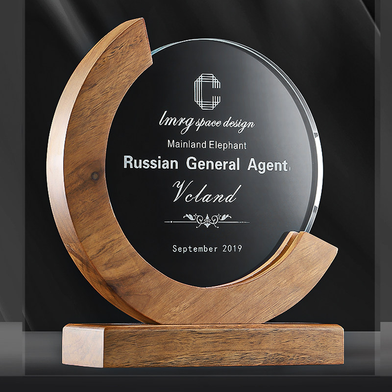 Solid Wood Crystal Trophy Creative set for medals Custom Excellent staff Team awards Annual Keio Retirement souvenirs